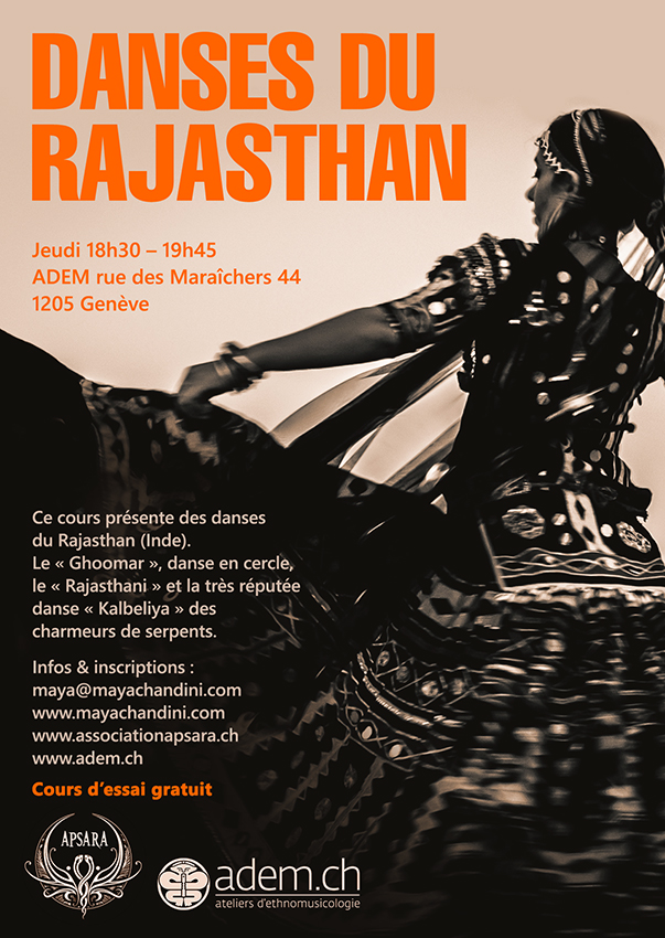 Cours hebdomadaire Danses du Rajasthan, Kalbeliya - Association APSARA